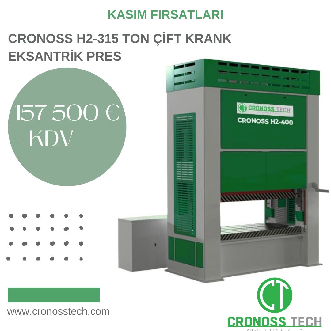 machinetoolsTR's tweet image. 315 TON 
ÇİFT KRANK 
2 (İKİ) YIL GARANTİ
STOKTAN TESLİM

DETAYLI BİLGİ İÇİN İLETİŞİM.

TELEFON : +90 212 549 6356
WHATSAPP : wa.me/905443020061
MOBİL : +90 544 302 0061

#eksantrikpres #pres #cronoss #cronosstech #metalisleme #sacisleme