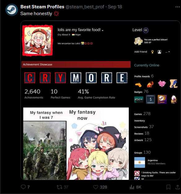 masterpusheeen's tweet photo. this @steam_best_prof guy a actual weirdo who crumbles so easily i destroyed him with a 5 word response

rt for awareness cause some of yall might be following them without knowing https://t.co/v3pFWkvZhj