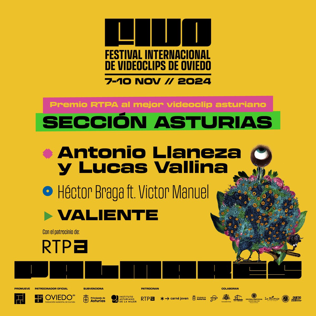 👁️ Palmarés FIVO 2024 👁️

🏆 “Déjate de llevar” de Enol Villamor para Cris Langa

🏆 “My best” de Joe Howat para Downtown Kayoto

🏆 “Valiente” de Antonio Llaneza y Lucas Vallina para Héctor Braga ft Víctor Manuel