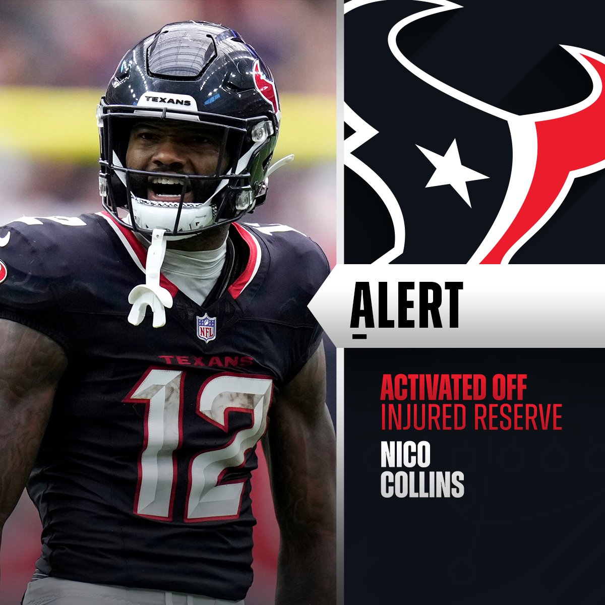 NFL's tweet photo. Texans activate WR Nico Collins from IR. https://t.co/3SWhd8WVWs