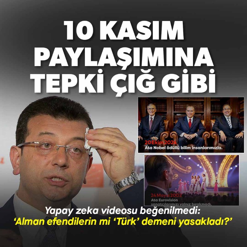 yenisafak's tweet photo. İmamoğlu'nun 10 Kasım paylaşımında Atatürk'ten 'Ata' olarak bahsedildi.

Yapay zeka videosuna tepki yağıyor:

▪"Alman efendilerin mi 'Türk' demeni yasakladı?"

▪"Türk'ü Atatürk'ten de mi attınız?"

▪"DEM Parti ve Batı incinmesin diye..."