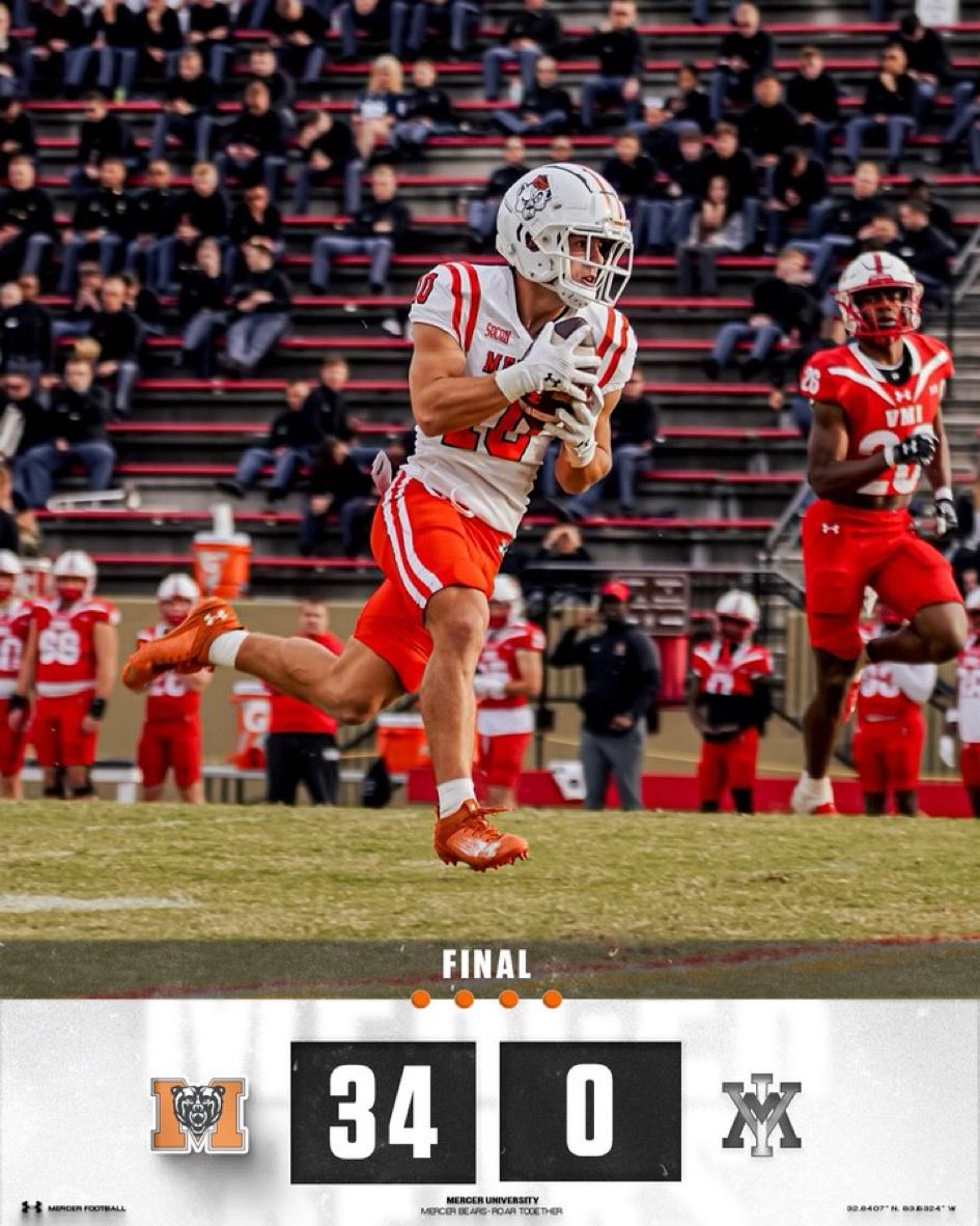 Congrats Mercer Football.  Clinch first SoCon Championship!  9-1 Bears clinch a playoff bid.  Let’s get even more.  So proud of these Bears.  Go Bears and Light that Bridge Championship Orange!!!