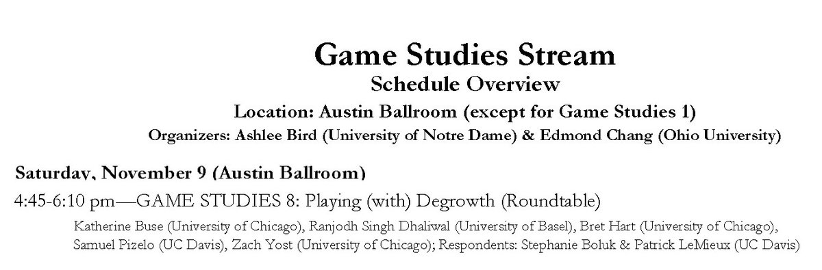 The #SLSA2024 #GameStudies Stream closes with Game Studies 8: Playing (with) Degrowth (Roundtable) .<a href="/SocLitSciArts/">SLSA</a>