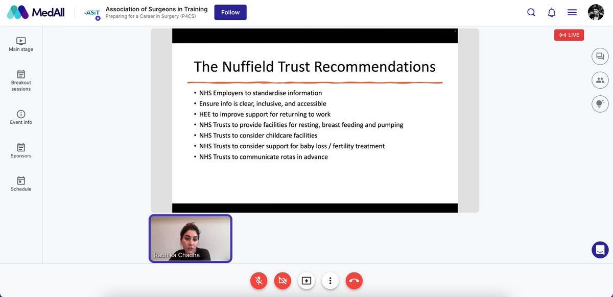 ASiTofficial's tweet photo. ๐ถ๐ผ Balancing family life and a surgical career is no small feat!
At todays #P4CS #ASiT session Miss Radhika Chadha explored how training affects family choices:
>41% survey respondents said their career influenced if theyโd have children,
>76% said it impacted timing.
>61% regretted family sacrifices for their careers..
๐ก Practical tips were discussed - including going part-time, moving closer to family, and minimising rotations.
The Nuffield Trust also highlighted the need for NHS supportโbetter policies, childcare options, and flexibility for #SurgicalParents. ๐ชโจ
#WorkLifeBalance #SurgicalTraining #FutureSurgeons #ParentingAndCareer #SupportForSurgeons #P4CS