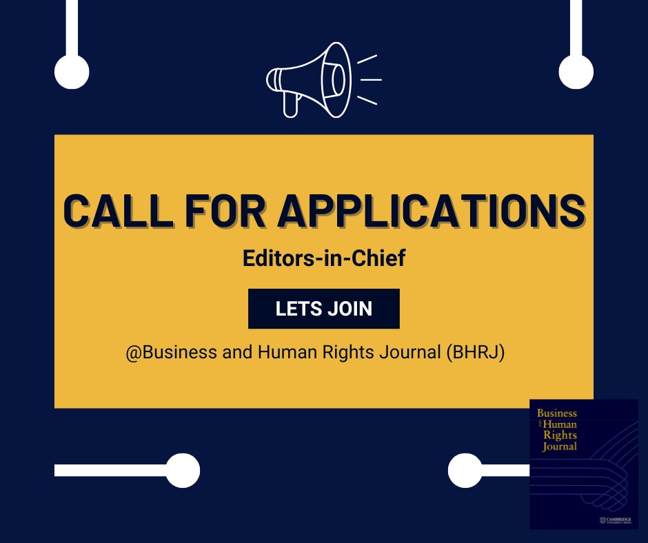 BHR Journal (@bhrjournal) on Twitter photo 📢 The Business & Human Rights Journal seeking new Editors in Chief! Help shape the journal's next decade. Info sessions start next week.
Deadline: Dec 9
Interested in journal leadership? Don't miss this opportunity! 🔗cambridge.org/core/journals/…
@ARamasastry <a href="/LRoordaLaw/">Lucas Roorda</a> 📢 The Business & Human Rights Journal seeking new Editors in Chief! Help shape the journal's next decade. Info sessions start next week.
Deadline: Dec 9
Interested in journal leadership? Don't miss this opportunity! 🔗cambridge.org/core/journals/…
@ARamasastry <a href="/LRoordaLaw/">Lucas Roorda</a>