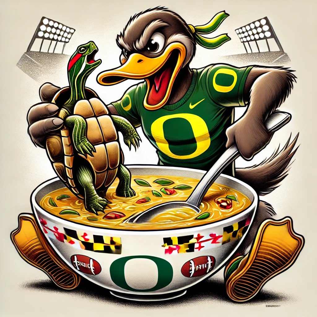 Looks like the number 1 ranked Ducks have their dinner plans set—turtle soup on the menu as they take on Maryland! 🦆🍲 #GoDucks #OregonDucks #DuckNation #QuackAttack #WinTheDay #AutzenZoo #QuackQuack #MightyOregon #OnceADuck 🐢🔥