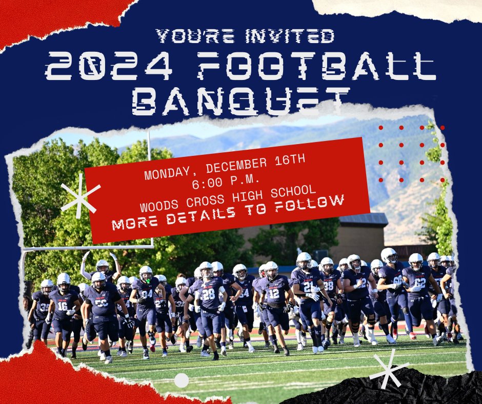 🎉 2024 Wildcat Football Banquet 🎉

Let’s celebrate an amazing season! Join us for the 2024 Wildcats Football Banquet to honor our players, coaches, and everyone who made this season unforgettable. 
📅 Monday, December 16th
🕕  6:00 p.m.
📍 Woods Cross High School