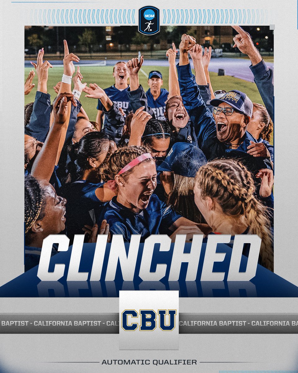 NCAA Soccer (@ncaasoccer) on Twitter photo ⚔️ CLINCHED ⚔️
<a href="/CBUwsoccer/">California Baptist Women's Soccer</a> has clinched a spot in the NCAA Women's Soccer Tournament after defeating GCU, 3-2, in the <a href="/WACsports/">The Western Athletic Conference</a> tournament.
#NCAASoccer ⚔️ CLINCHED ⚔️
<a href="/CBUwsoccer/">California Baptist Women's Soccer</a> has clinched a spot in the NCAA Women's Soccer Tournament after defeating GCU, 3-2, in the <a href="/WACsports/">The Western Athletic Conference</a> tournament.
#NCAASoccer