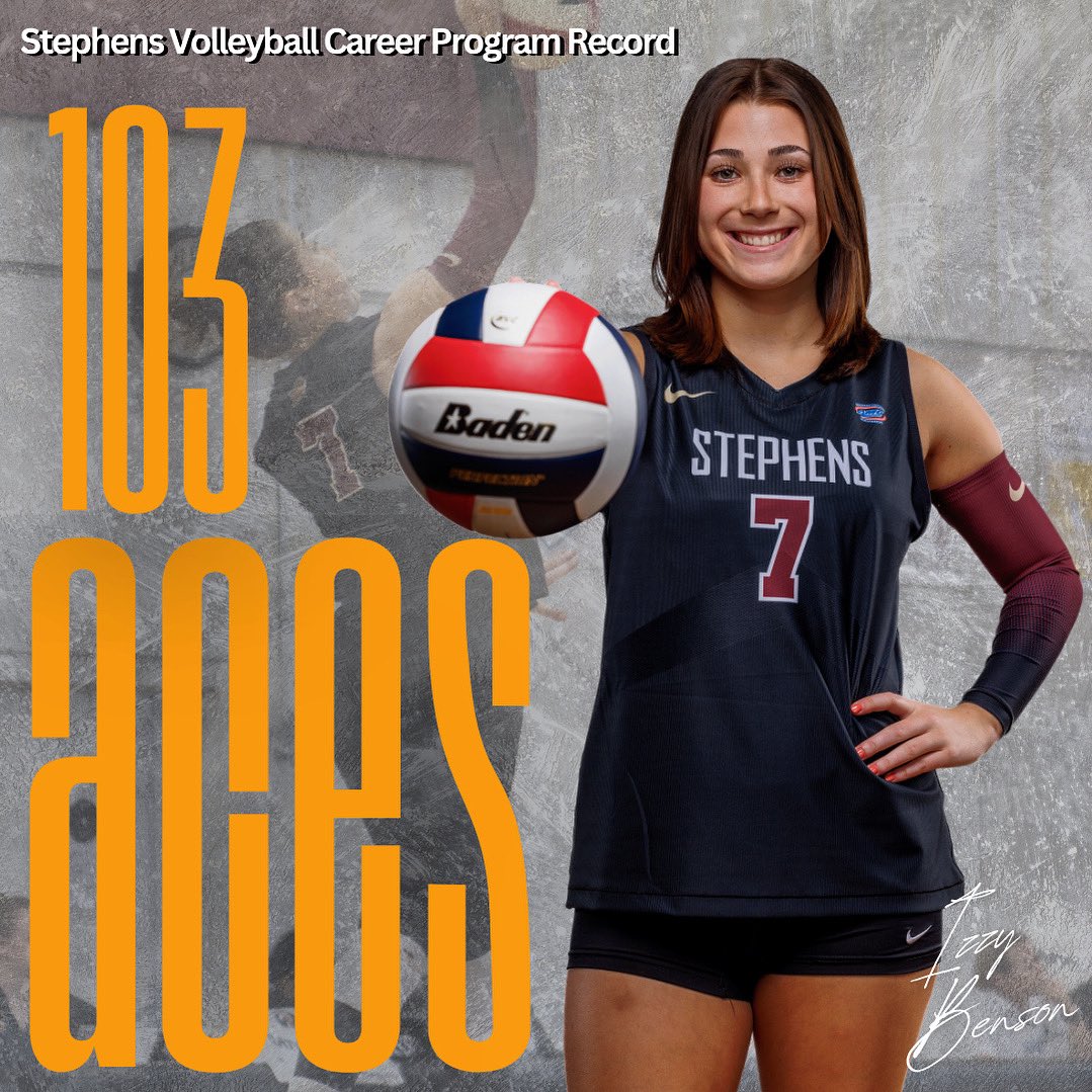 Stephens Stars Athletics (@stephensstars) on Twitter photo Benson did it again! Izzy Benson has set another program record for <a href="/Stephens_VB/">Stephens College Volleyball</a> this time in career service aces with 103 and counting! 🤩
The previous record was set by Danielle Craven with 102 service aces from 2014-2017.
#StarsAthletics #StarsVolleyball Benson did it again! Izzy Benson has set another program record for <a href="/Stephens_VB/">Stephens College Volleyball</a> this time in career service aces with 103 and counting! 🤩
The previous record was set by Danielle Craven with 102 service aces from 2014-2017.
#StarsAthletics #StarsVolleyball