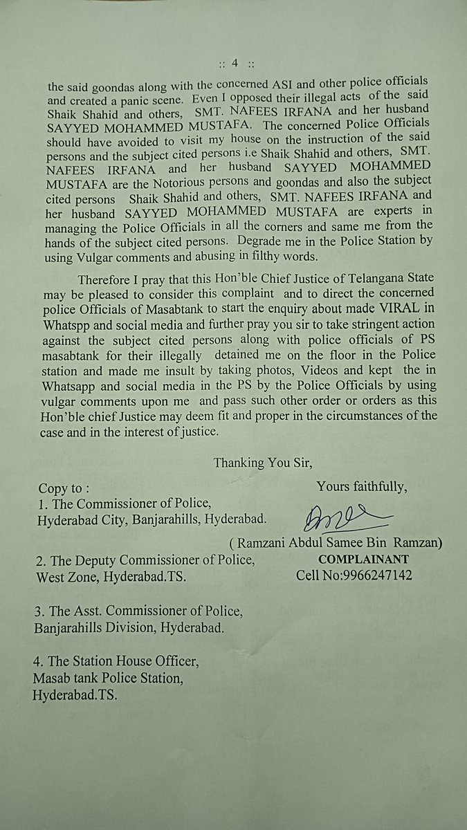 ABinsamee's tweet photo. Seeking justice' N'protection from harassment and abuse by certain police officials in Hyd Despite previous complaints no action has taken Requesting urgent intervention from the Hon'ble Chief Justice of Telangana and responsible authorities to address this issue
#Tg high court https://t.co/VrjCiaklQ4