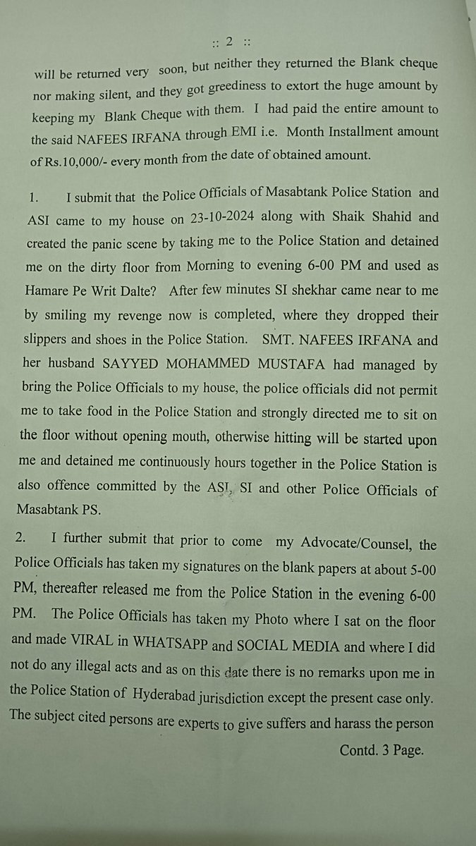 ABinsamee's tweet photo. Seeking justice' N'protection from harassment and abuse by certain police officials in Hyd Despite previous complaints no action has taken Requesting urgent intervention from the Hon'ble Chief Justice of Telangana and responsible authorities to address this issue
#Tg high court https://t.co/VrjCiaklQ4
