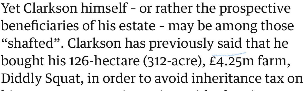 DanMax288's tweet image. Clarkson has gone on record acknowledging that he predominantly bought his £4.25m farm to AVOID paying inheritance tax. 

Maybe he’s annoyed about Labour’s budget as it pertains to taxes for reasons he’s not advertising right now?