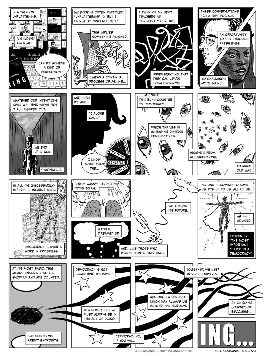 My comic ‘Ing from 2000, a reminder that elections aren’t endpoints and that democracy isn’t something we have, rather something we must always be in the act of doing “democracy-ing” for citizen is the most important office in a democracy. spinweaveandcut.com/ing-2020/