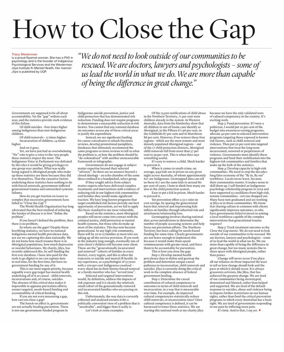 Dr Tracy Westerman AM (@tracywesterman) on Twitter photo For those who missed my <a href="/SatPaper/">The Saturday Paper</a> Opinion Piece a few weeks ago-here it is!
It’s covered more extensively in my final chapter of my memoir Jilya-available here: amazon.com.au/Jilya-Indigeno… For those who missed my <a href="/SatPaper/">The Saturday Paper</a> Opinion Piece a few weeks ago-here it is!
It’s covered more extensively in my final chapter of my memoir Jilya-available here: amazon.com.au/Jilya-Indigeno…