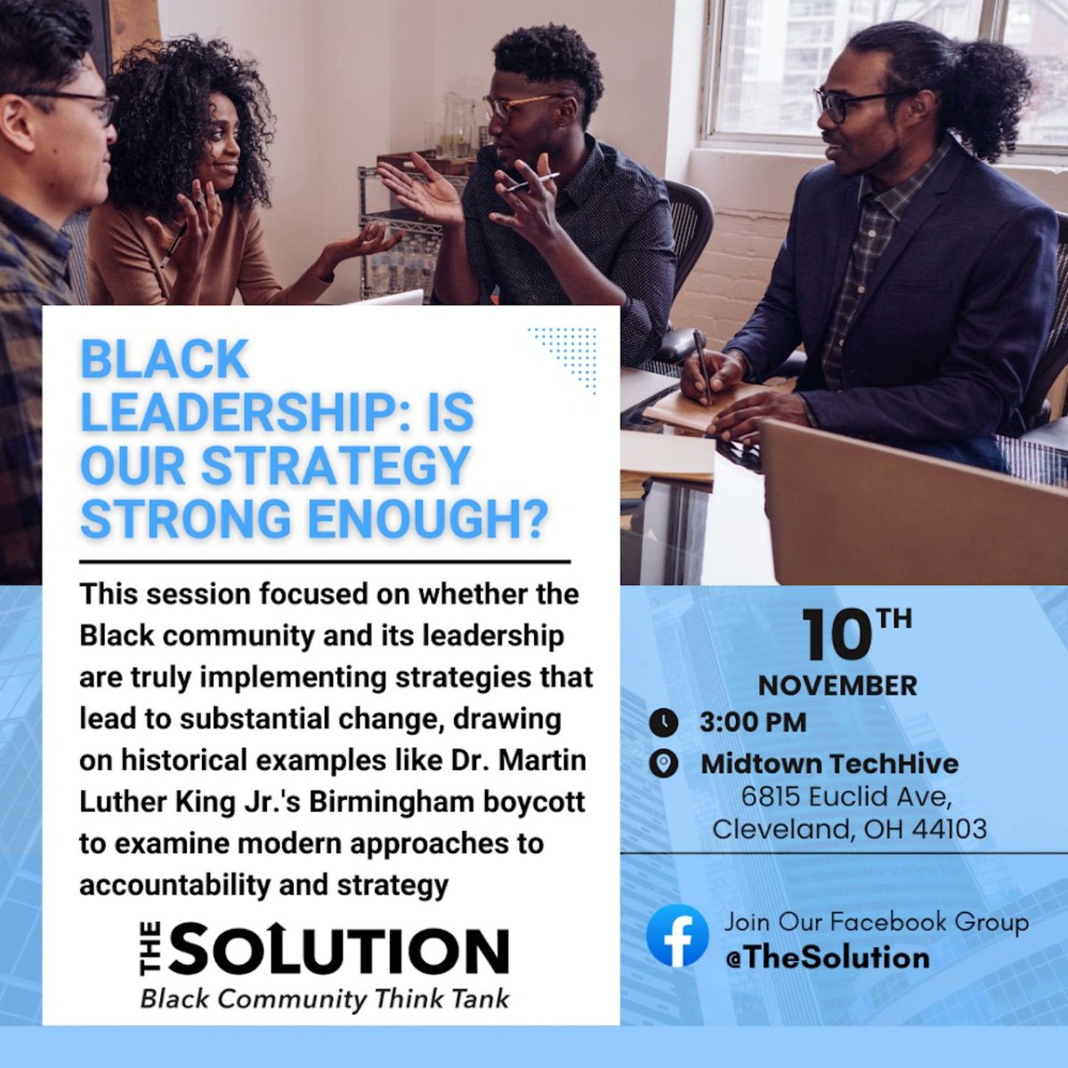 Join us this Sunday for a game-changing event! A *special guest* will reveal a powerful strategy to uplift and strengthen our Black communities. Let’s come together, strategize, and secure our future! 🖤✊🏾

🗓 Nov 10  
🕒 3 PM  
📍 Tech Hive  
#TheSolution #CommunityFirst