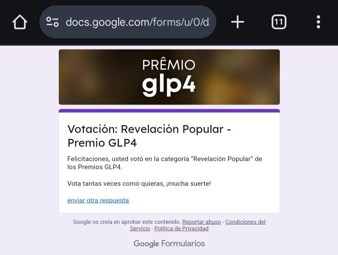 Furia a los Premios GLP4 Brasil? Furiosos ataquen!

1) Entra al link de abajo
2) En donde dice "Tu respuesta" completa con el nombre de Furia Scaglione + su usuario de instagram @
3) Presiona "enviar" y listo (podes hacerlo varias veces)
🔗 docs.google.com/forms/d/e/1FAI…
#FuriaEnRedes