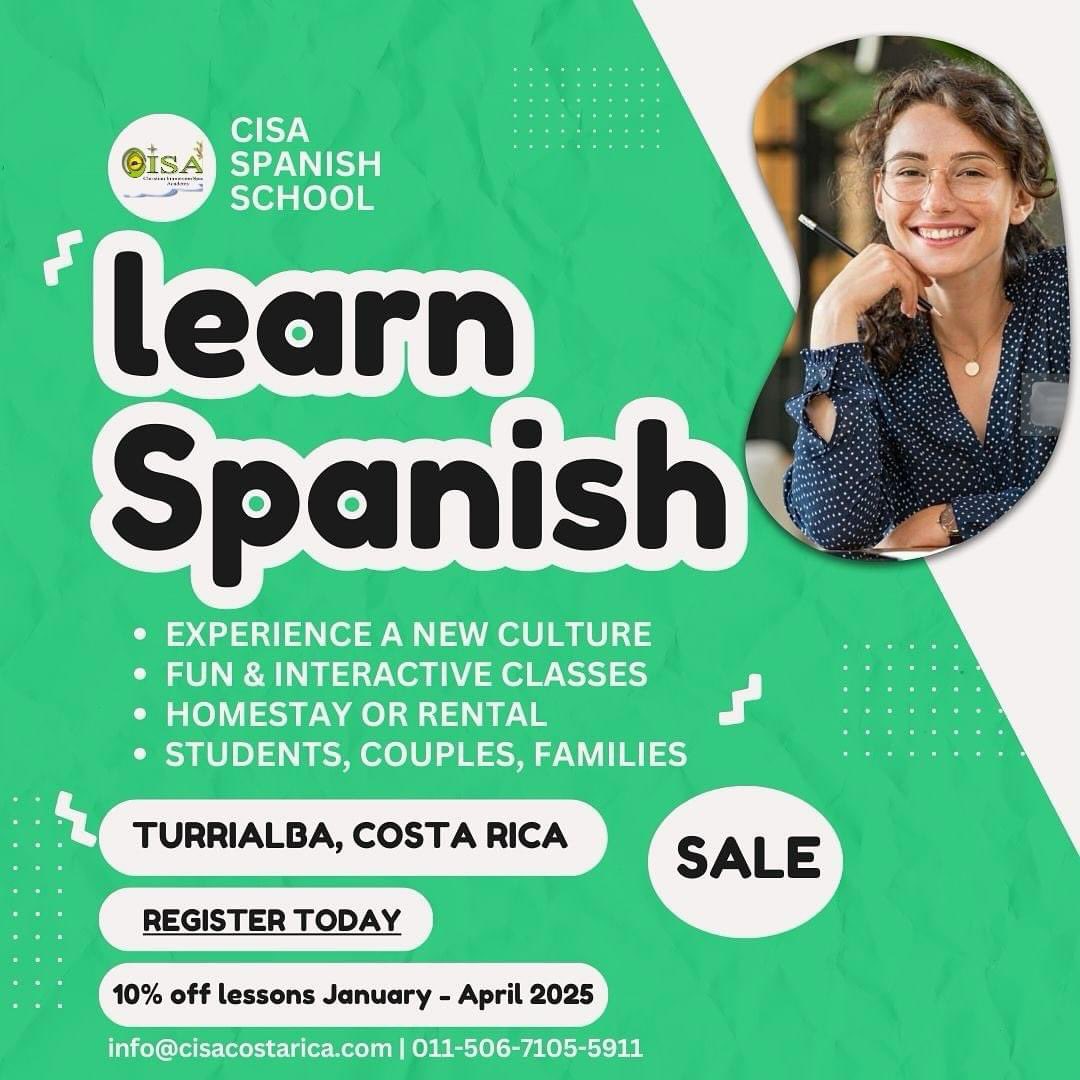 CISA Sale !!! 10% off Spanish lessons for students who attend anytime during the months of January to April 2025! Learn Spanish in Costa Rica.