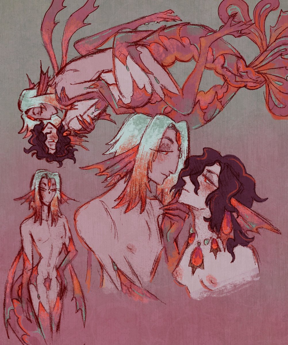 decadentcatboy's tweet photo. lilian having egg sex with a giant shrimp alien who can make himself look like a beautiful yaoi man in the psychic dream state. (also shrimp enjoying tits) https://t.co/DH1Jw3tJ1X