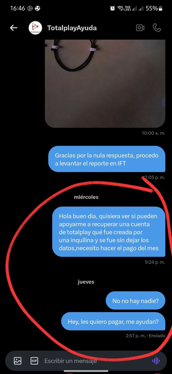 shokerman69's tweet photo. @IFT_MX si quiero ayuda de mi proveedor de Internet y me ignoran por los medios de contacto convencionales, debo levantar un folio o es con @Profeco ? @totalplaymx lleva 1 semana ignorando mis mensajes y llamadas para atención y pago de 1 cuenta. https://t.co/mmrHeCuckZ