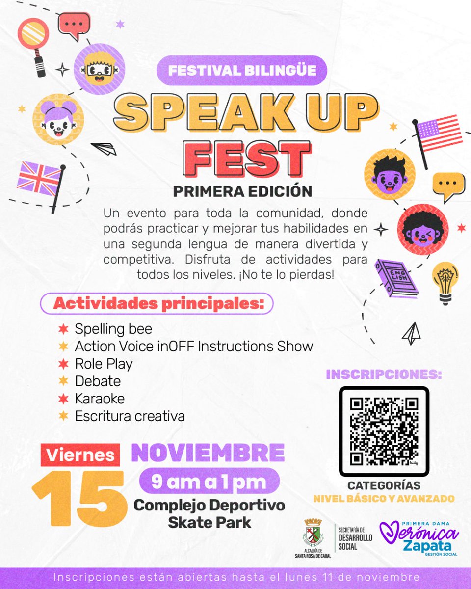 Inscríbete en el primer festival bilingüe en Santa Rosa de Cabal, aprende y divierte en esta experiencia. Link aquí forms.gle/RCorA9bkU5TaKP… 📖📚