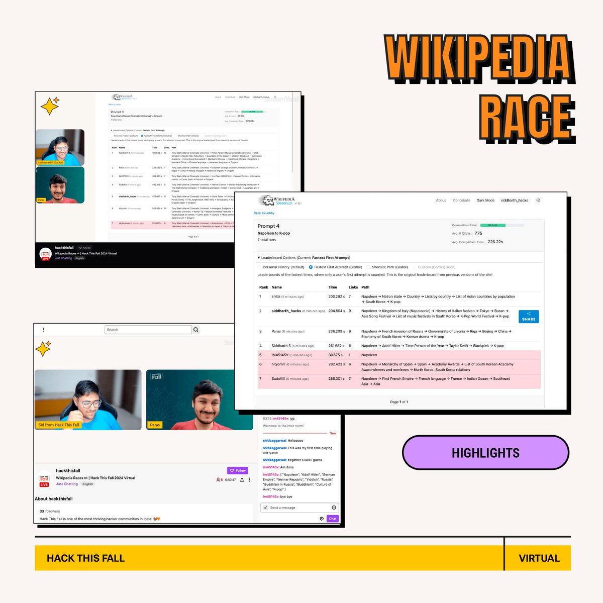 hackthisfall's tweet photo. Our Wikipedia Races Mini-Event was a blast! 🚀
Hackers raced through pages, unlocked fun facts, and showcased some incredible speed and skill! Thanks to everyone who joined the challenge! 🗺️ 📍
#HackThisFallVirtual #HackThisFall #HTFCommunity https://t.co/8p1A9KRWgU