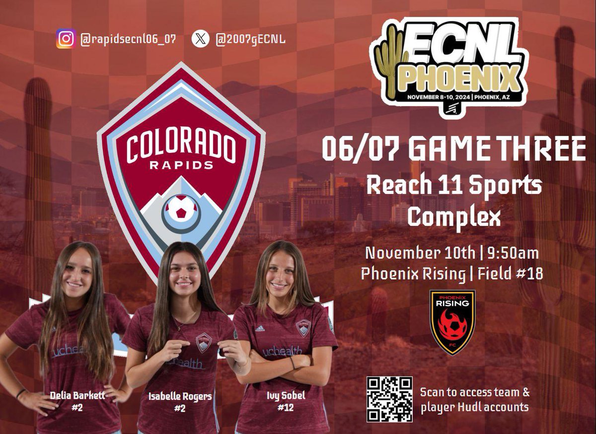 A great 1-0 win today! We play again tomorrow at 950am on field 18 in our final match in Phoenix! Come check us out! <a href="/RapidsYouthClub/">Rapids Youth Soccer</a> <a href="/ECNLgirls/">ECNL Girls</a> <a href="/ImCollegeSoccer/">College Soccer Truth ™</a> <a href="/ImYouthSoccer/">ECNL/GA/Recruiting/College Soccer</a>