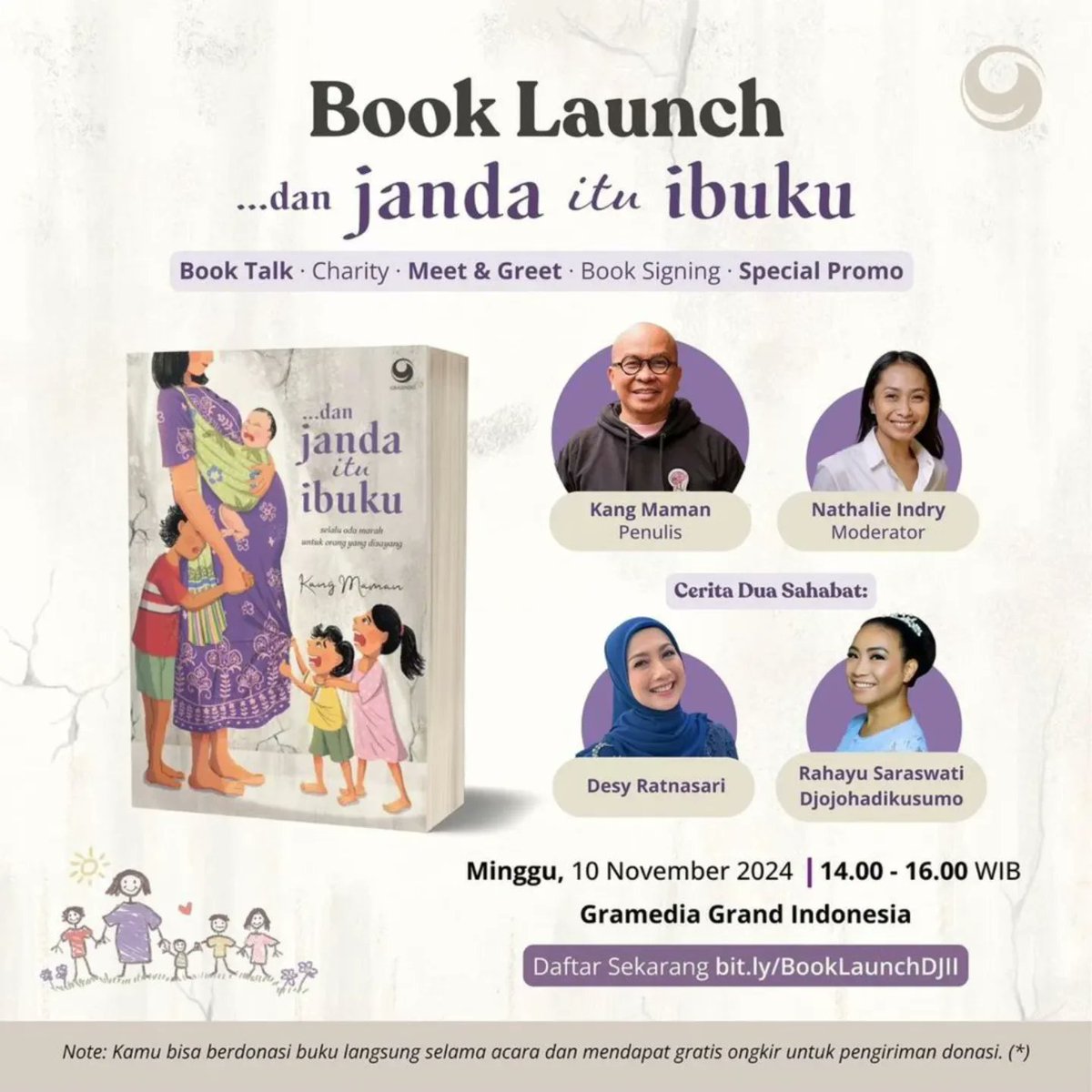 maman1965's tweet photo. Hari ini
10 November 2024
Buku terbaru saya diluncurkan:
#danjandaituibuku .

Karenanya, saya &amp; @JNE_ID menyiapkan 10 paket buku itu + kaos untuk 10 pemenang #GiveAway kali ini.

Apa yang hendak kamu sampaikan untuk perempuan yang telah melahirkanmu: IBU ? https://t.co/mBKepR4edy