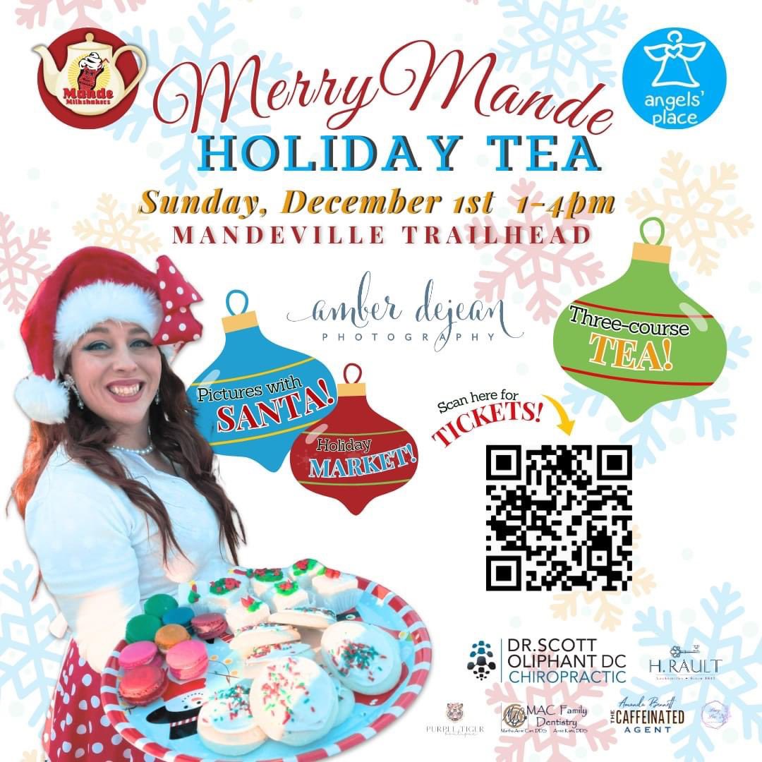 mandemilkshaker's tweet image. Merry Mande Holiday Tea 2024, sponsored by Dr. Scott Oliphant, DC and benefiting Angels' Place, Inc.! professional pictures with Santa 🎅🏼 (courtesy of 📸 Amber DeJean Photography), plus entertainment by the Mande Milkshakers! 
#holidaytea #holidaymarket