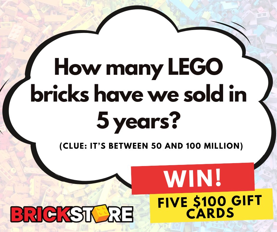 November  19th is our 5th birthday! Be in to win one of five $100 gift cards by  guessing how many LEGO bricks we've sold since we started in 2019. The  five closest guesses will win! Enter at brickstore.nz/win