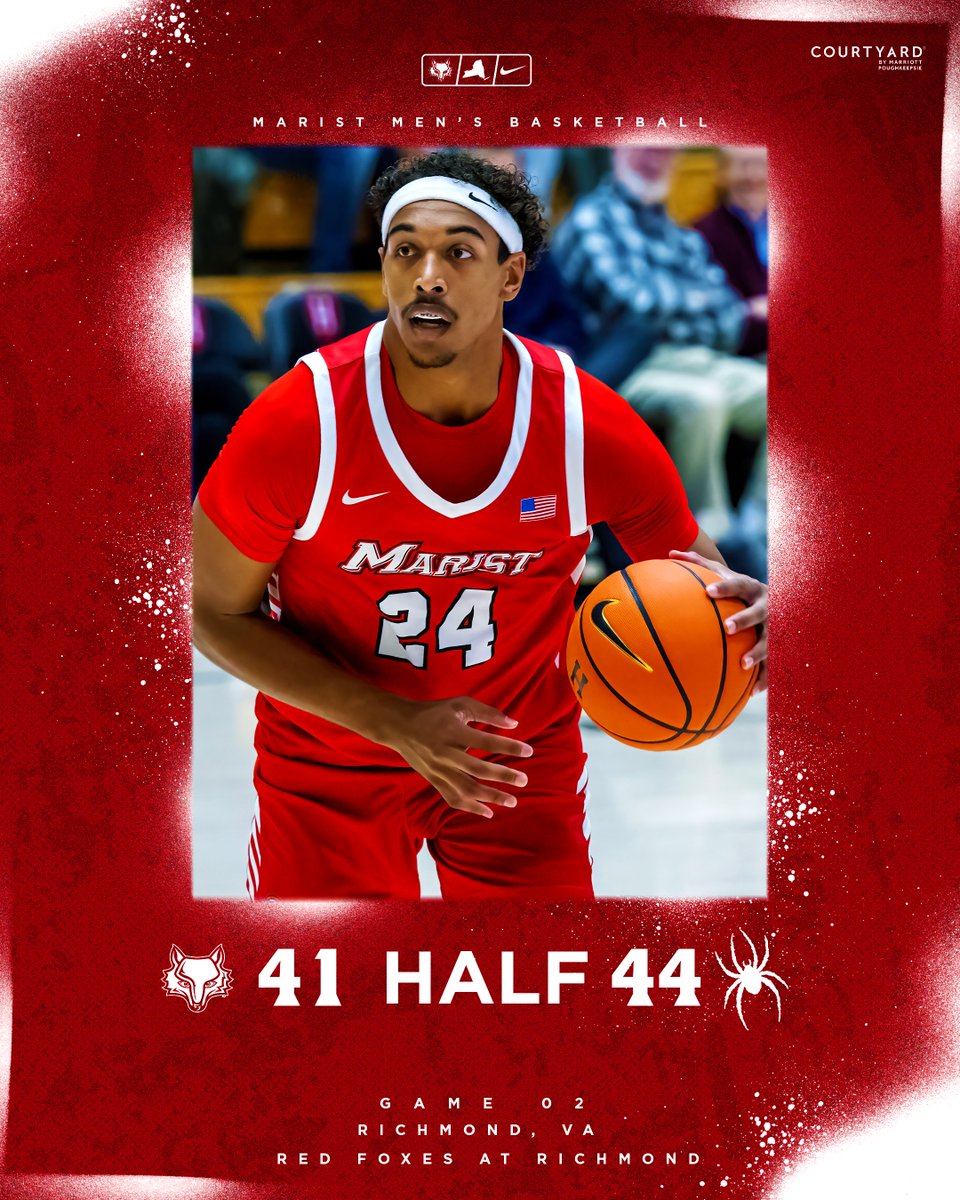 Halftime in Richmond

The Red Foxes knocked down 10 three-pointers in the first half and trail the Spiders by three at half.

🔴 Price - 15 pts, 4 asts
🔴 Pascarelli - 9 pts, 2 asts, 2 asts

marriott.com/pouch