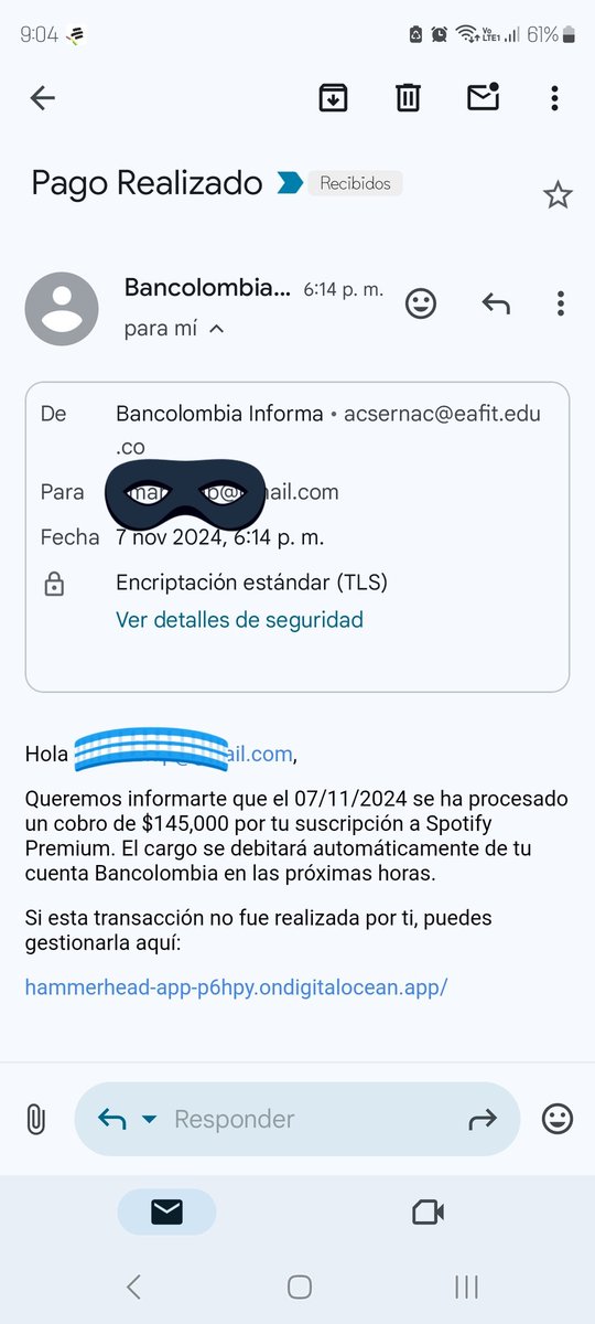 Señores <a href="/EAFIT/">Universidad EAFIT</a> ,están usando una cuenta de correo de la entidad para hacer fraudes