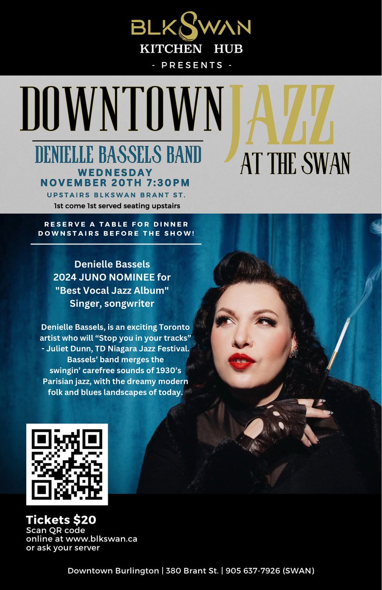 🚨 Burlington, I’m hitting The BLKvSwan KITCHEN on Nov 20th! 🚨

Wednesday November 20th – 7:30pm
Upstairs BLKSWAN Brant St.

🎟️ Tickets are live now

❓ What's the one song you're most excited to hear live?

#BurlingtonEvents #LiveMusic #Jazz 🎤✨ Don’t miss it.