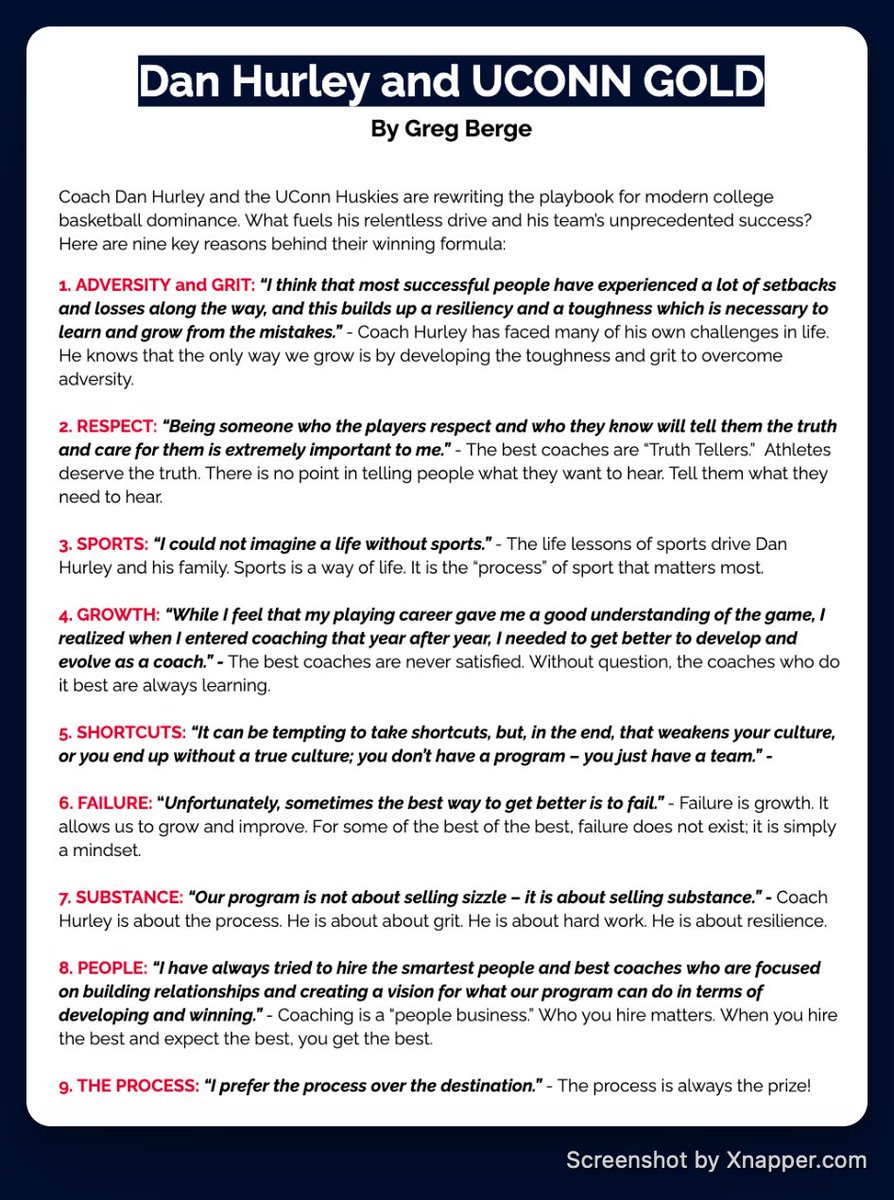 Why does UCONN Win?

Talent? Sure.

However, it is more about Coach Dan Hurley's standards and expectations for his team.

Here are 9 of them...
