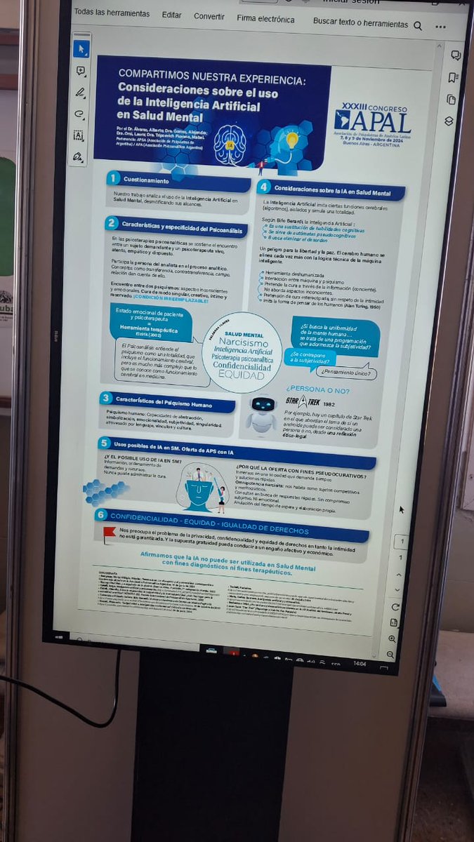 LauraOrsi1's tweet photo. Hoy !! En el Congreso de #Apal en la Facultad de Derecho , presentando un póster sobre : " IA en Salud Mental " con colegas de @apasocial / @apsa_arg https://t.co/rvrBoEM4ct