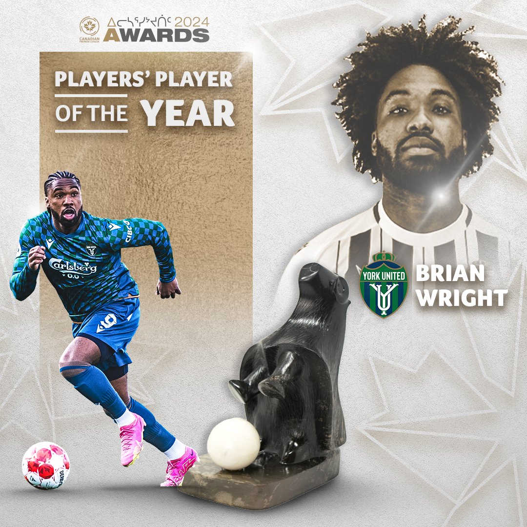 CPLsoccer's tweet image. As voted by his opponents from around the league, @yorkutdfc striker Brian Wright is the 2024 #CanPL Players' Player of the Year! 👑

📰: canpl.ca/article/york-u…