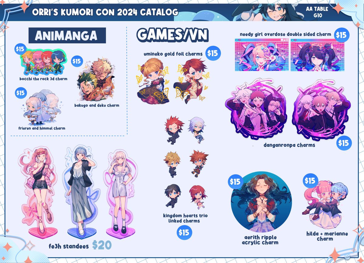 i’m at kumoricon this weekend at artist alley table G10! here’s my catalog 🥳 

i’m also apart of 3 stamp rallies~ project sekai, jrpg, and zelda 🙈 come say hi!!! (…AND YAP ABT I7 WITH ME)