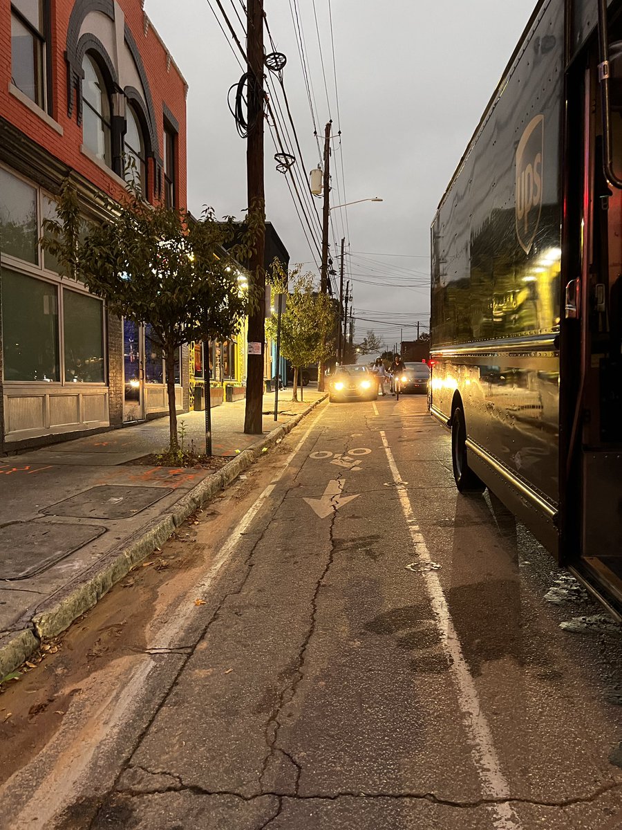 On the way to the Reconnecting Sweet Auburn public meeting and noticed that vehicles made an executive decision and removed the bike protection on Edgewood. Hope <a href="/ATLDOT/">Atlanta Department of Transportation</a> can give us a hand.