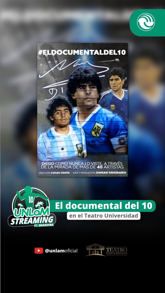 gederle's tweet photo. Viernes 8 de noviembre 19 hs proyectamos #ElDocumentalDel10 en la @UnlamOficial 

🎫 Las entradas se canjean por alimentos no perecederos. 

#VivaDiego #Maradona #UNLaM https://t.co/PYFcW03Vpz