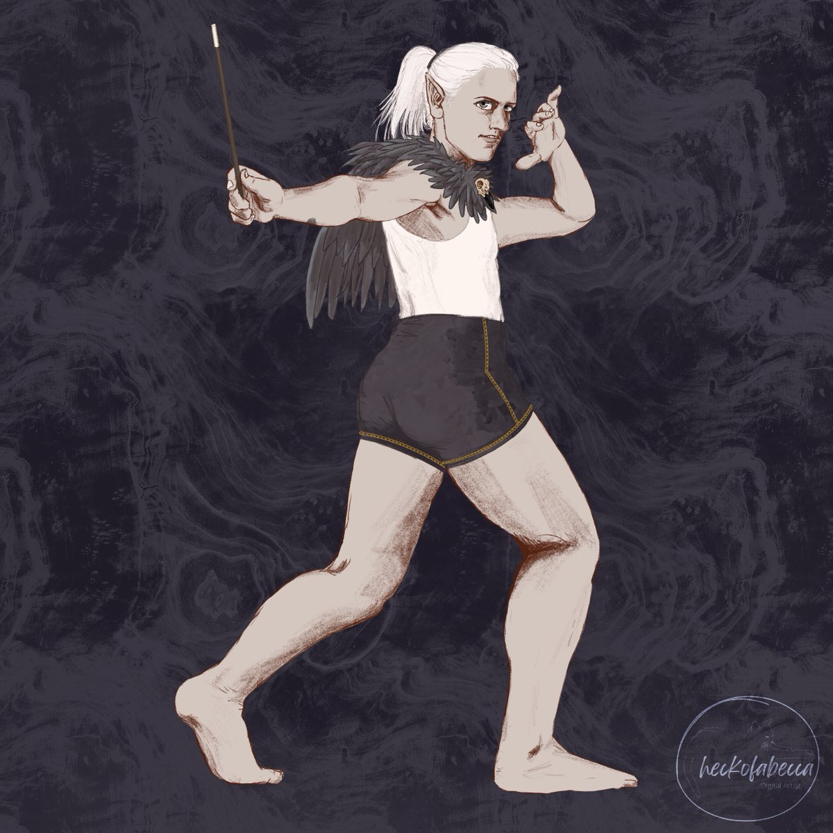 New #DnDcharacter just dropped! A second PC for sidequest nights. Ilann is a Shadar-kai monk-slash-pro-wrestler whose shtick is stage magic. Can't wait to upgrade their outfit as they level up.... >:3
#DnD #dndart #characterart #digitalart #commissionsopen