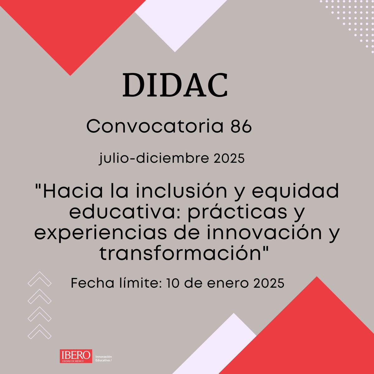 ¡Comienza a redactar tu artículo!
Consulta la convocatoria y pauta editorial en: didac.ibero.mx
#Convocatoria 
#Inclusion 
#innovacióneducativa 
#EducacionSuperior