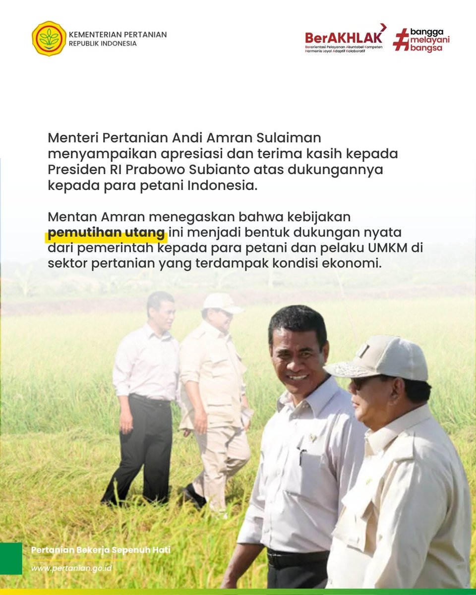 1. SobaTani, Presiden RI <a href="/prabowo/">Prabowo Subianto</a>, Selasa (5/11) lalu, menandatangani Peraturan Pemerintah (PP) Nomor 47 Tahun 2024 yang berisikan kebijakan untuk menghapuskan utang macet bagi pelaku UMKM di bidang pertanian, perkebunan, peternakan, perikanan dan kelautan serta UMKM lainnya.