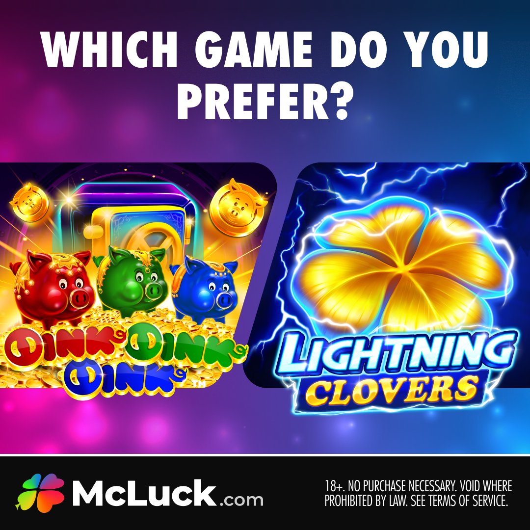 🎰 October Showdown: Which game do you choose? 🍀 

We have Lightning Clovers Hit the Bonus⚡and Oink Oink Oink! 🐷 

Which one gets your heart racing?👇

Sweepstakes are subject to availability. Game availability can vary by country.

#McLuck #gaming #socialcasino #trending
