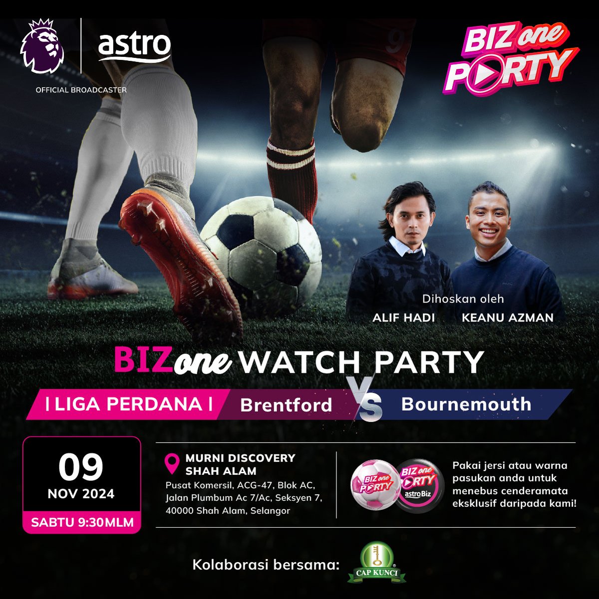 astroonline's tweet photo. ⚽ #BizOne #WatchParty skrin besar dengan aksi: Brentford vs Bornemouth 🎉 Dihoskan oleh @alifhadi dan @keanuazman! 

📆 9 Nov (Sabtu)
🕣 8:30 malam
📍 Murni Discovery Shah Alam, Seksyen 7, Shah Alam https://t.co/HflejdIOZn