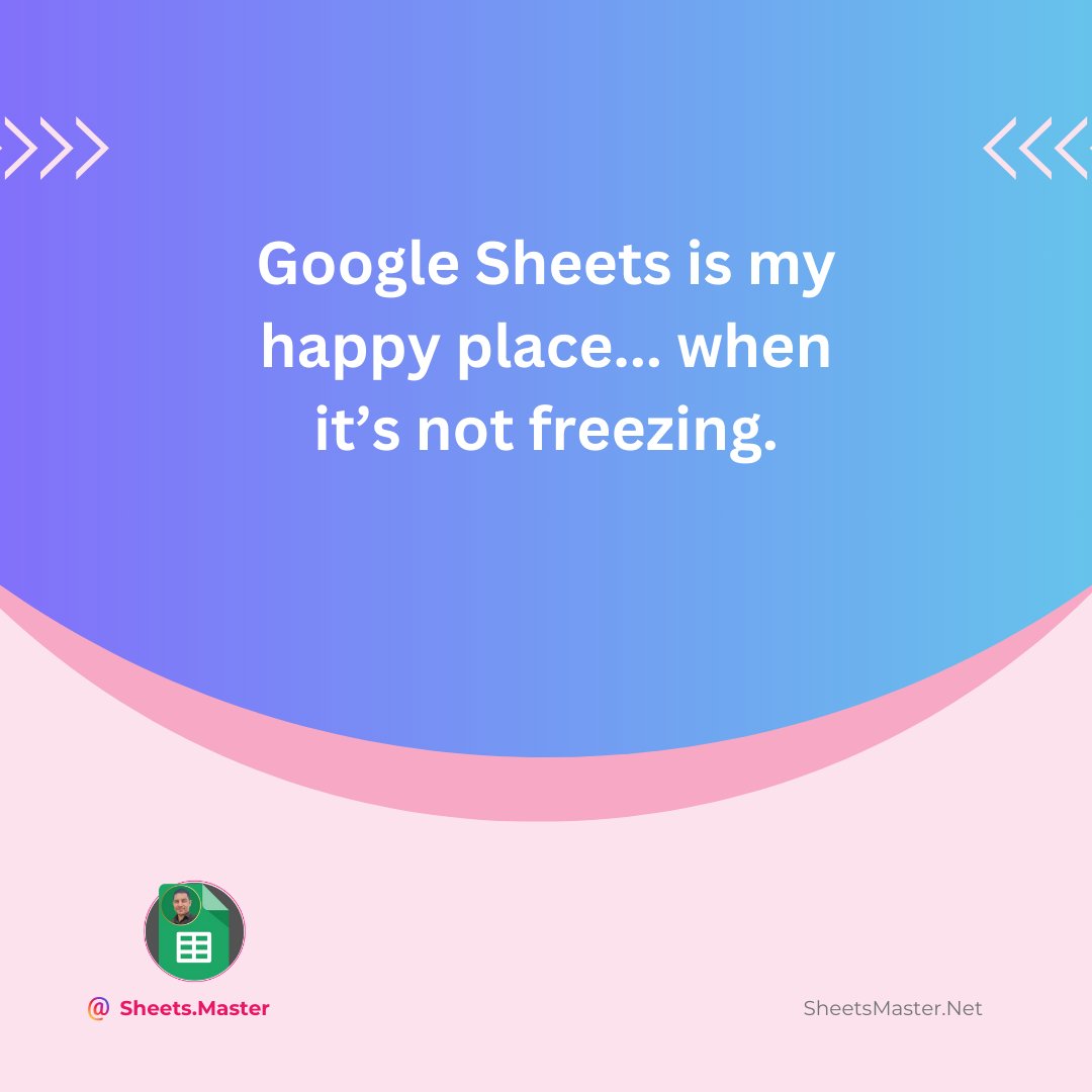 SheetsMaster's tweet image. Google Sheets is my happy place... when it’s not freezing. 🥶📈 #GoogleSheetsFreeze #DataIssues #SpreadsheetProblems #SheetsMaster