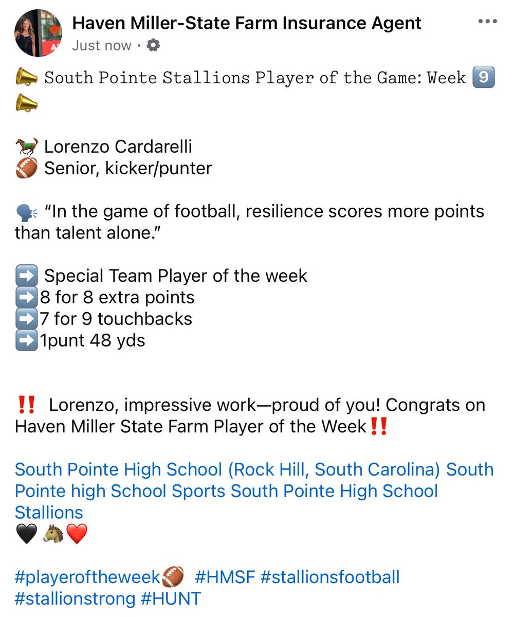 HavenMiller10's tweet photo. #HMSF Week 9๏ธโฃ #PlayeroftheGame
๐จ@Lcardarelli1 ๐จ from @FootballSPHS โ Way to play ๐๐จ #SPvsEverybody #perform #effort #playoffs #provethemwrong #blessedtobeablessing ๐ค#stallionsfootball #beGREAT #stallionstrong #LetsGo #HUNT @SPHSstallions @southpointeFBSC https://t.co/OviBC9ntUe