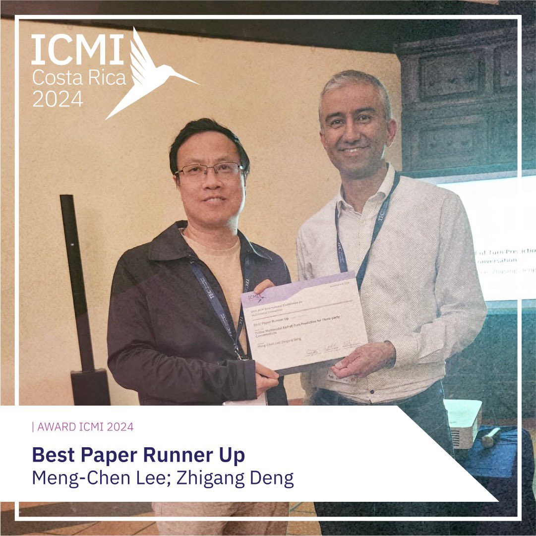 Congratulations to Meng-Chen Lee, and Zighang Deng for their award as best paper runner up #sigchi #icmi2024