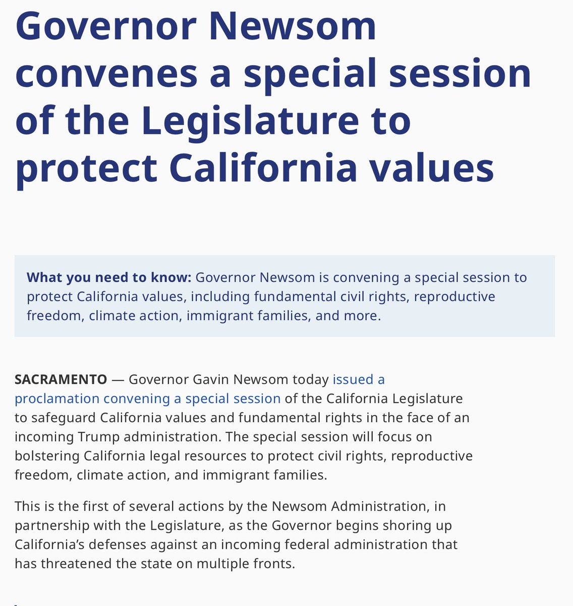 ErinInTheMorn's tweet photo. Gavin Newsom becomes the first Democratic Governor to take serious steps in response to expected targeting of LGBTQ+ people and reproductive healthcare in the state of California.

He has announced a special session designed to stop the Trump administration's expected crackdowns. https://t.co/rZSidMfjqK