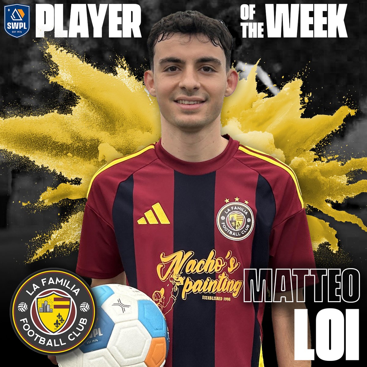 SWPremier's tweet image. The SWPL Player of the week is Matteo Loi, a striker for La Familia FC, who scored 3 goals and had 1 assist this weekend with their win over AMSG Elite. Congrats Matteo! La Familia is currently in 1st in the @SoCalPremier 1st Division.