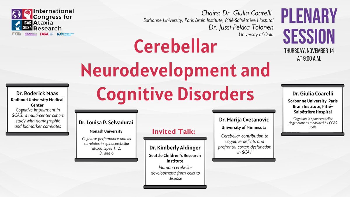 1 week from today! Looking forward to new insights during next Thursday's #ICAR2024 plenary session on cerebellar neurodevelopment and cognitive disorders.