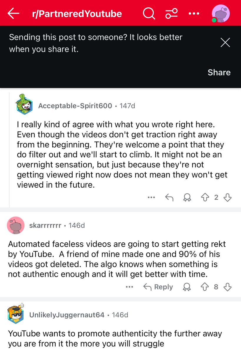 CCsaifuu's tweet photo. I actually opened Reddit after months to see what people are discussing about YA. I’m at a loss of words😂

People need to learn the skill rather than blaming YouTube for Deleted Videos  Why is it that it doesn’t happen to most of us who have been in business since a long time? https://t.co/hKI9zpafKy